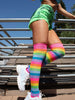 Neon Rainbow Thigh High Socks