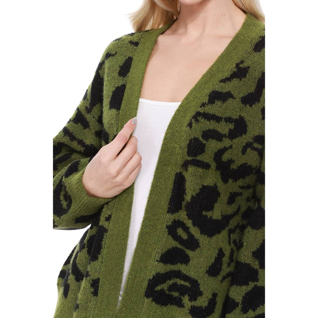 Leopard Open Front Cardigan: Magenta