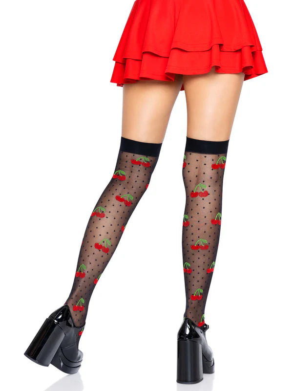Cherry Dot Thigh High Stockings