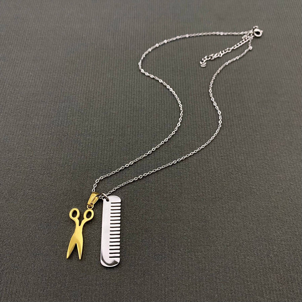 Barber 18K Gold Plated Charm Necklace- Steel