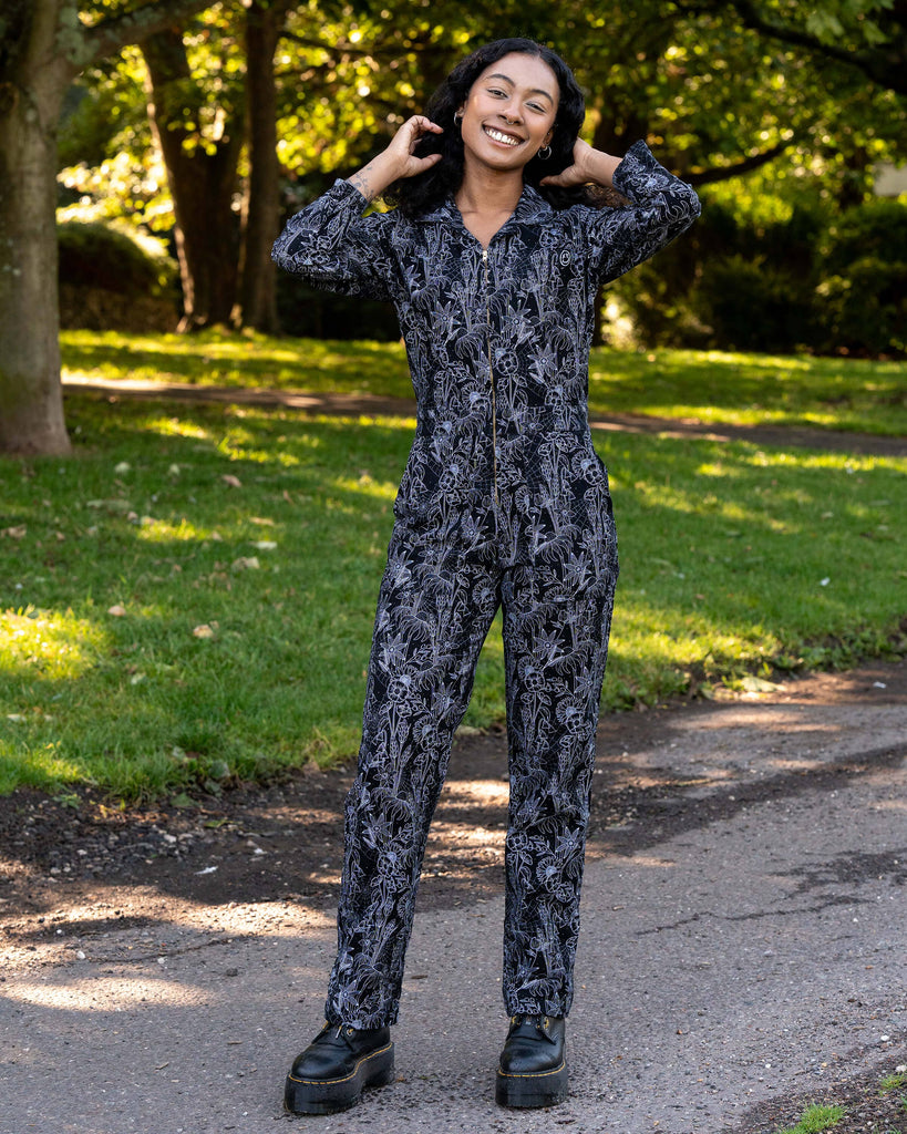 Black Floral Cobweb Boiler Suit