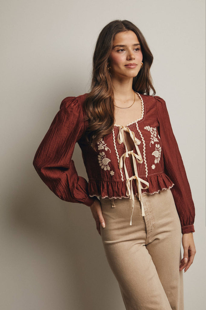 Cherry Wood Peplum Blouse