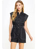 Top-stitch Vintage Style Romper: Black