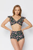 Ruffle Sleeve Bikini: Pink Roses