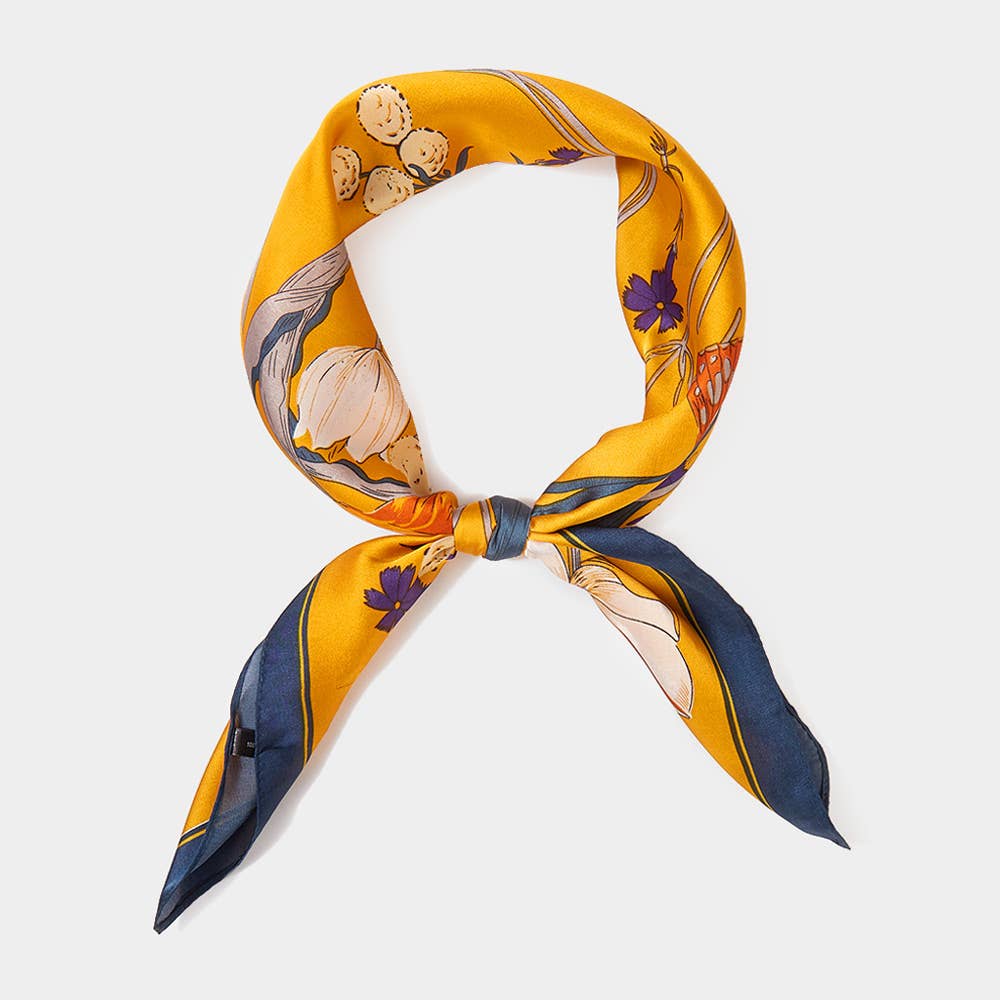 Saffron Flower Printed Square Scarf