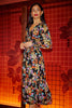 Floral With Gold Dress With Split Hemline