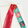 Fringe Twilly Scarf Horse Pattern Red and Teal