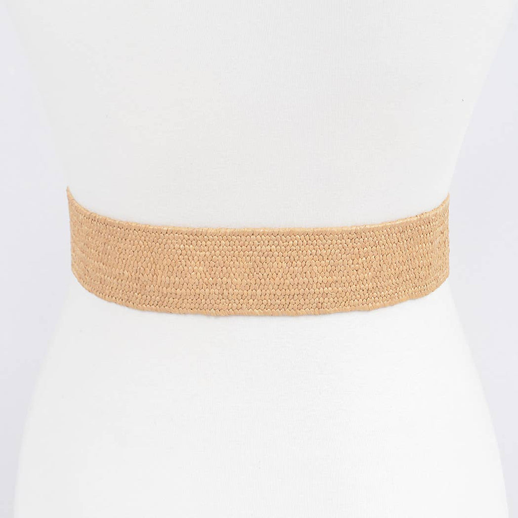 Faux Straw Elastic Belt: Khaki Daisy