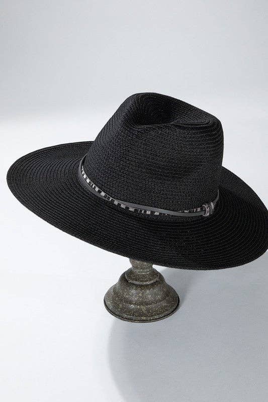 Panama Hat with Double Trim: BLACK