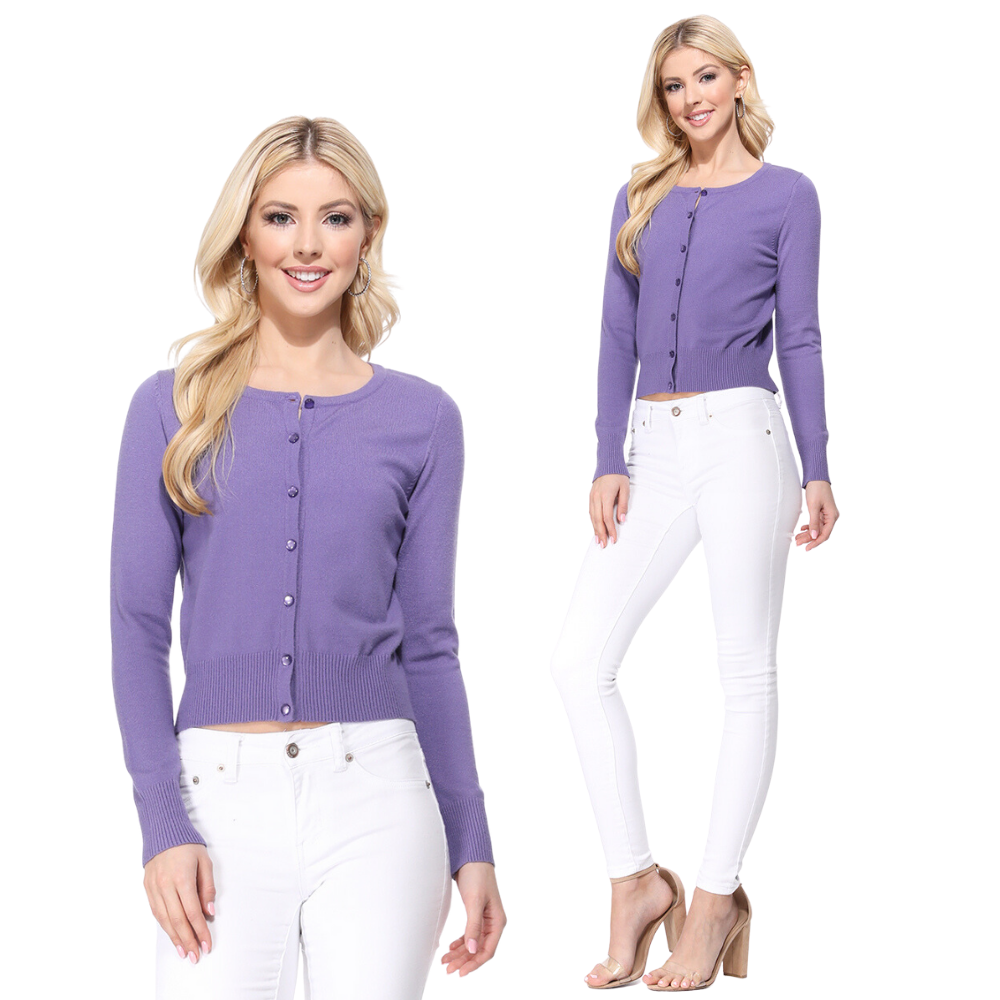 Long Sleeve Crew Cardi:Blueberry