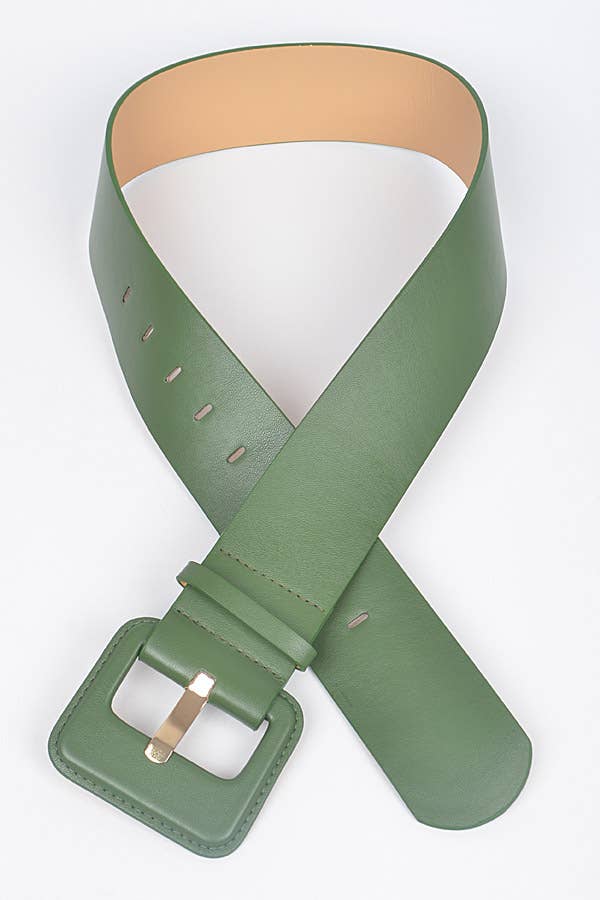 Faux Leather Wide Belt: Olive