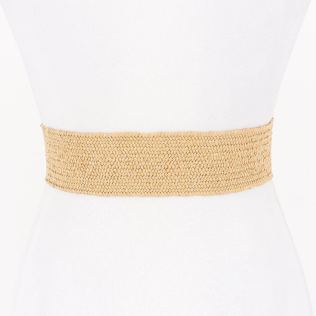 Stretch Rattan Gold Clasp Belt: Khaki