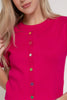 Short Sleeve Rainbow Button Cardi: Fuschia