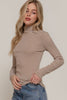 Retro Ribbed Striped Turtleneck: Khaki
