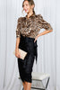 Leopard-Print Puff Sleeve Satin Blouse