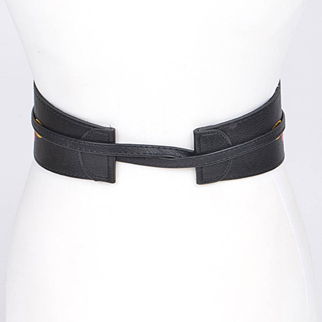 Vegan Leather Embroidered Obi: Garden
