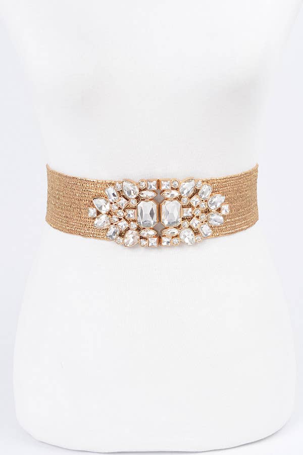 Rhinestone Metallic Straw Stretch Belt: Silver