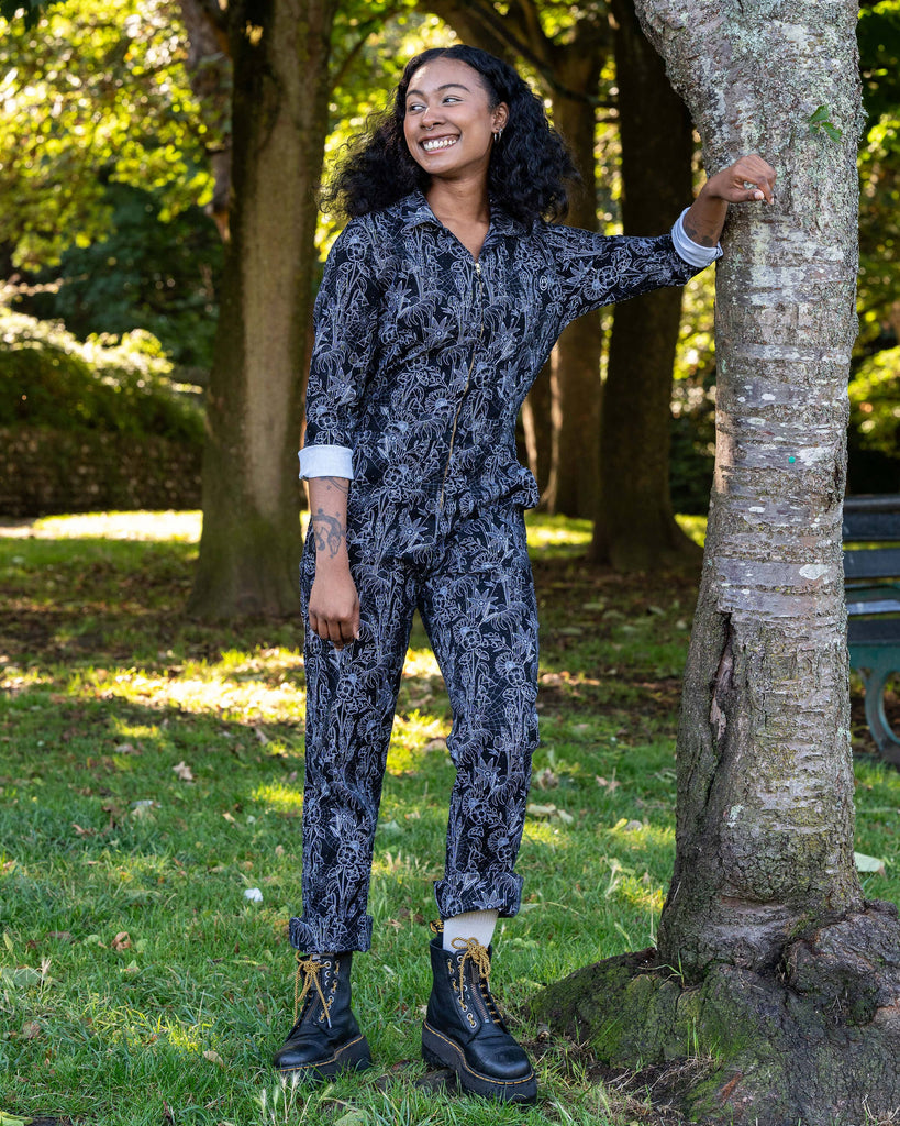 Black Floral Cobweb Boiler Suit