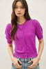 Pointelle Puff Sleeve Cardigan: Orchid