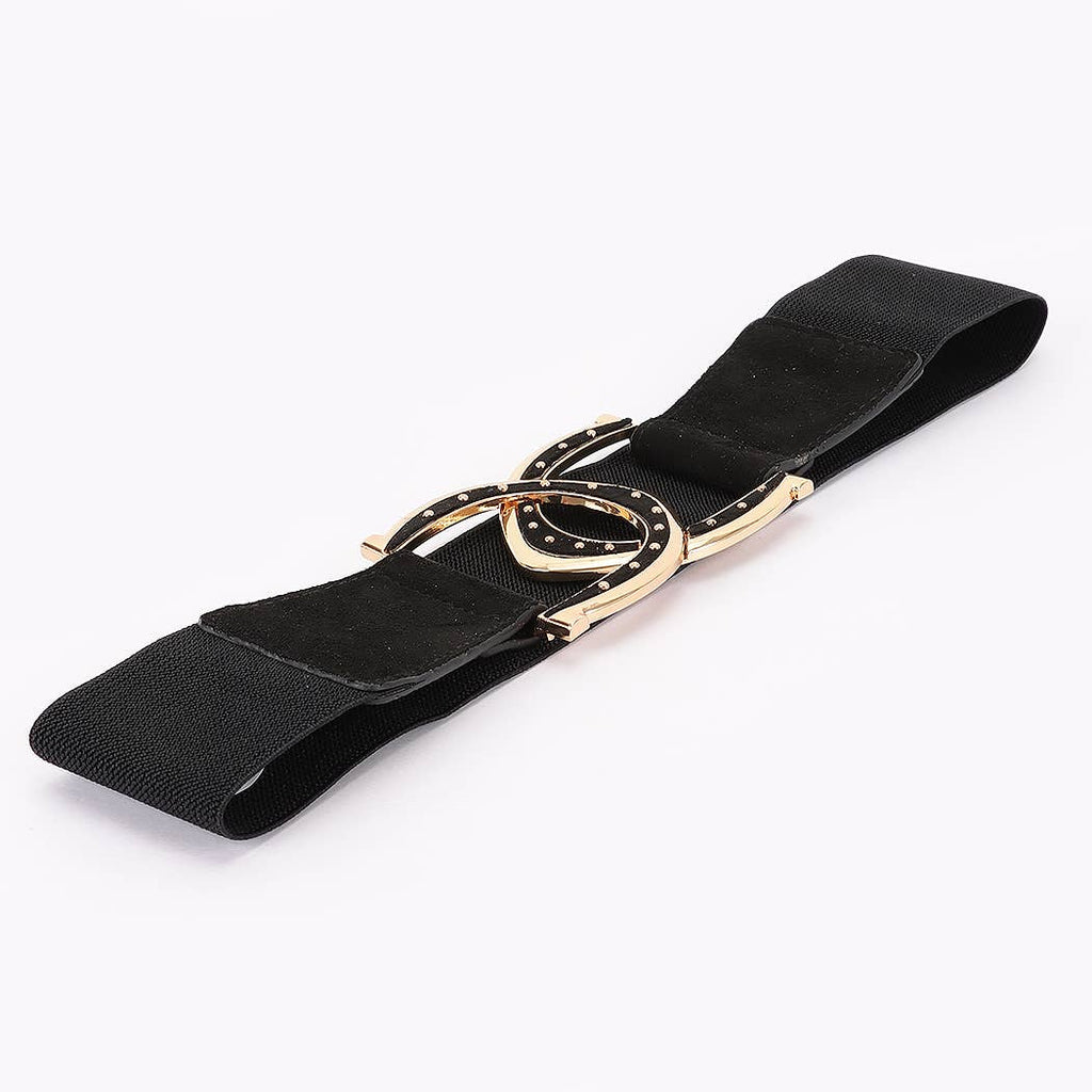 Horseshoe Buckle Wide Belt: Black