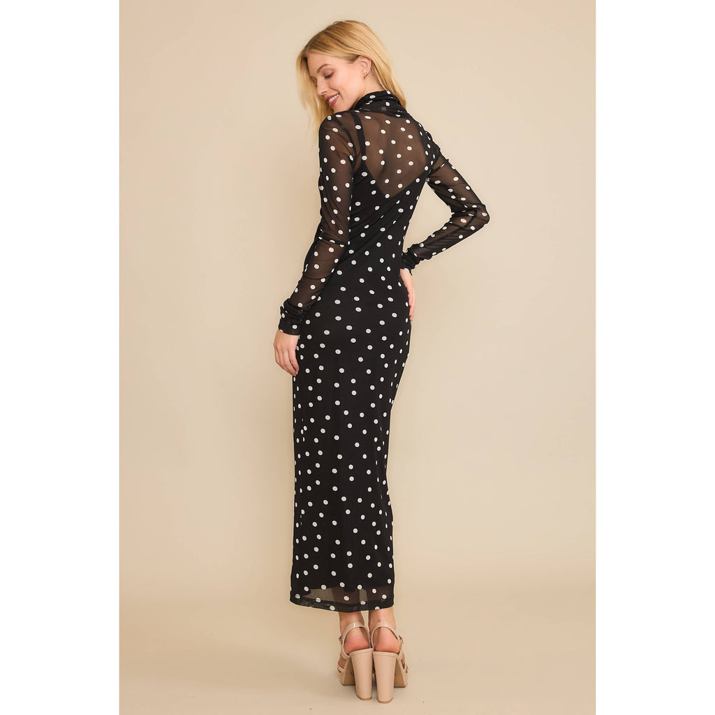 Polka Dot Mesh Wiggle Maxi w/ Slip