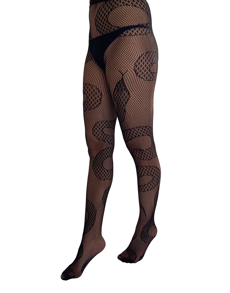 Snake Net Tights: Black / Plus Size
