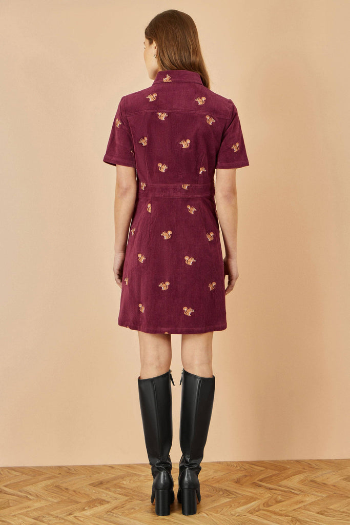 Cord Shirt Dress With Squirrel Embroidery