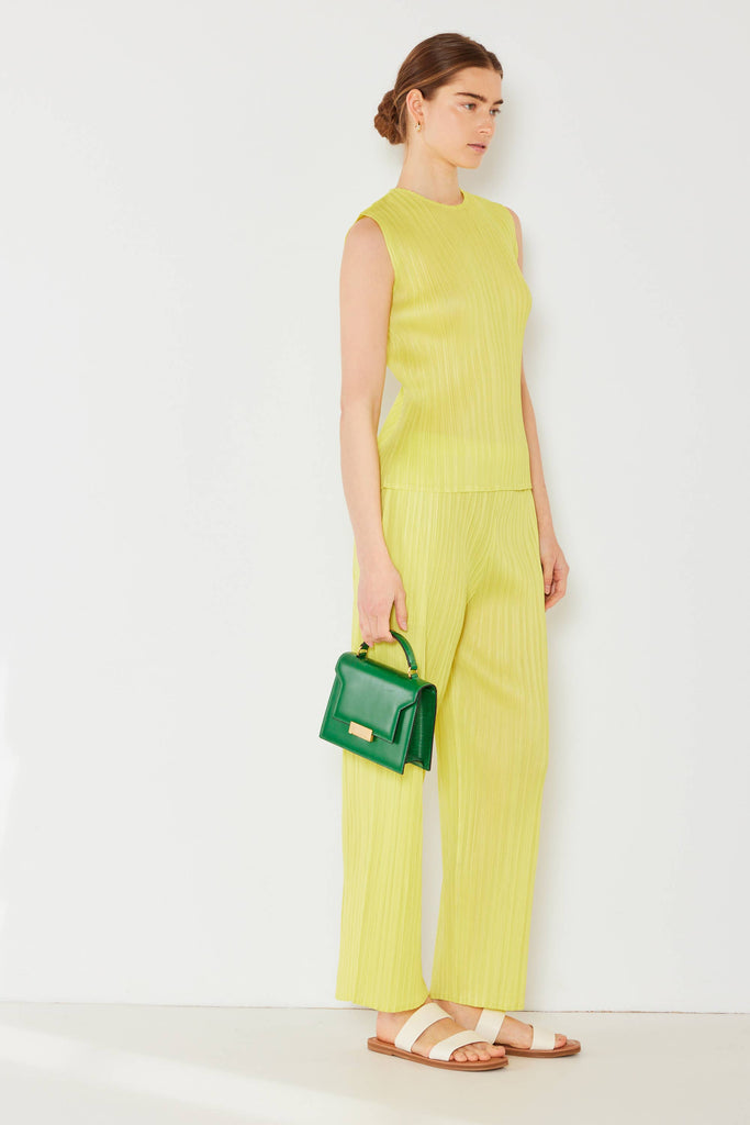 Pleated Sleeveless Top: Lime