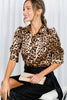 Leopard-Print Puff Sleeve Satin Blouse