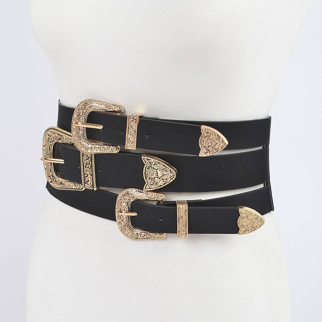 Multi Buckles Elastic Belt: Fuschia