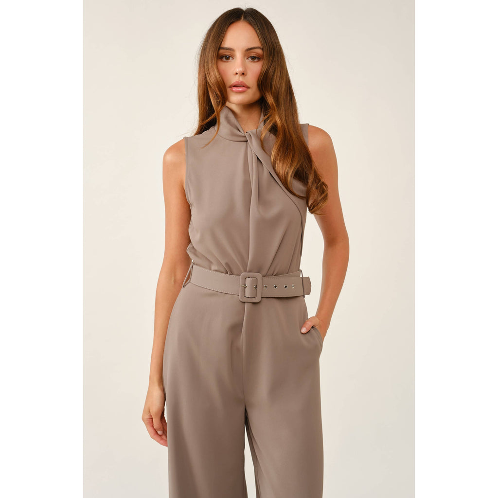 Rich Rust Sleeveless Belted Jumpsuit: