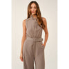 Rich Rust Sleeveless Belted Jumpsuit: