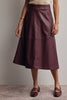 Faux Leather A-Line Midi Skirt: Burgundy