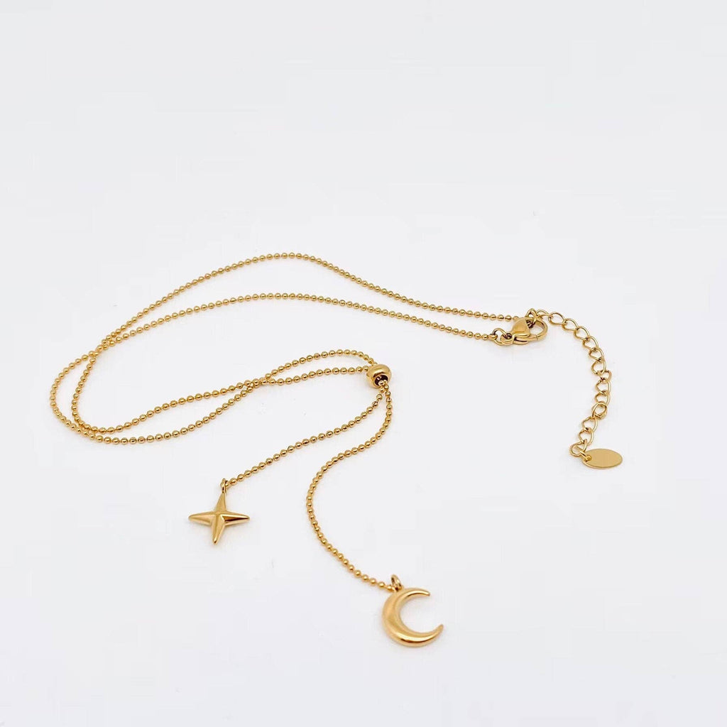 Star Moon Charm Gold Plated Necklace