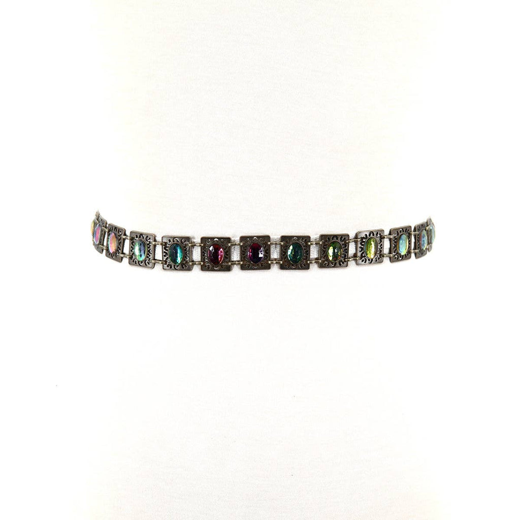 Brass Chain Belt with Rhinestones