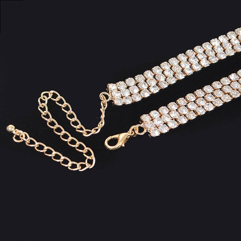 Rhinestone Bow Choker: Gold