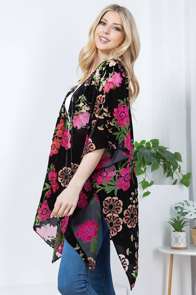 Japanese Floral Velvet Kimono