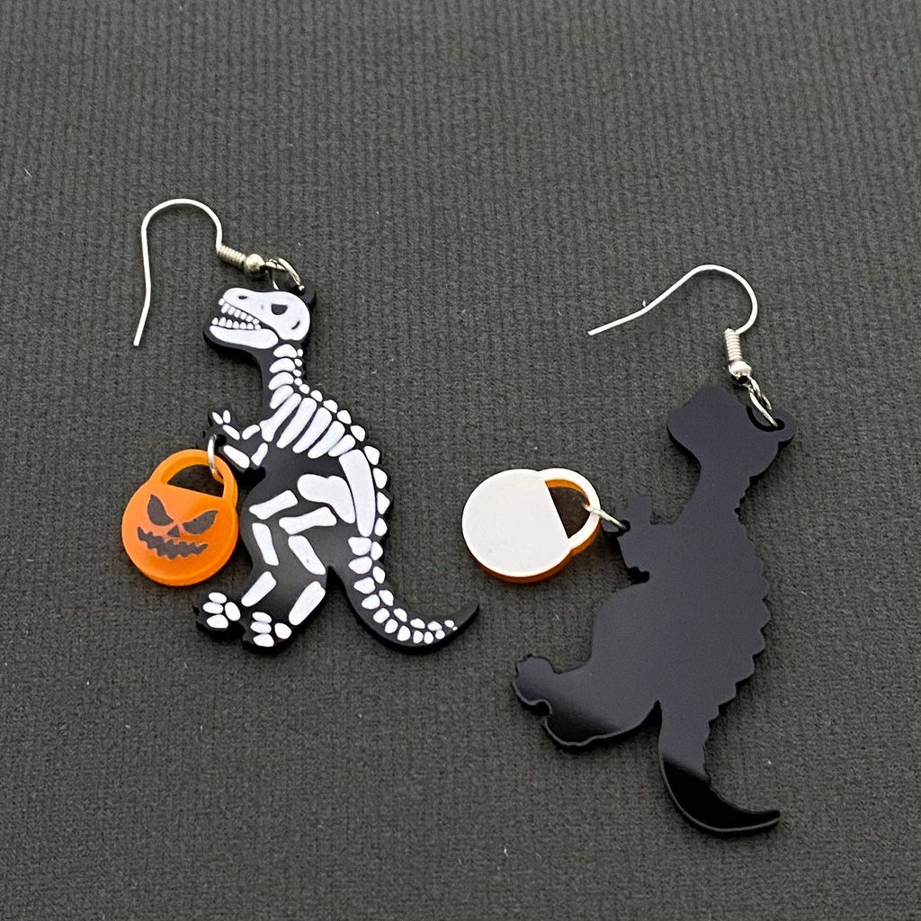 Skele-Saur Pumpkin Dangle Earrings