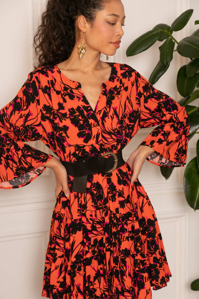 Coral Floral Mini Dress