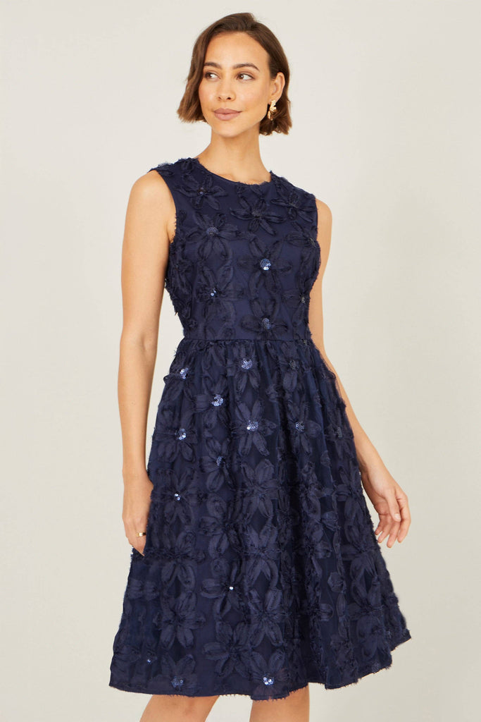 Navy Sequin Floral Applique Dress