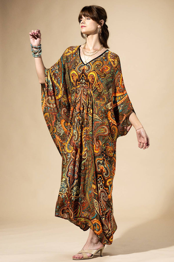 Saffron Paisley Caftan Dress