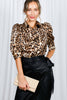 Leopard-Print Puff Sleeve Satin Blouse