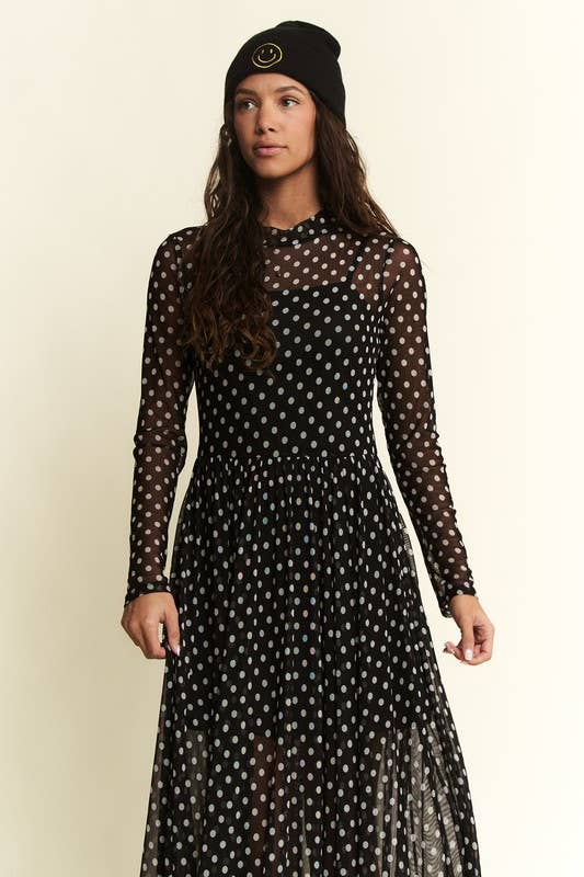 Polka Dot Mesh Maxi Dress