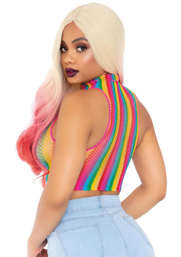 Rainbow Net Hi-Neck Crop Top