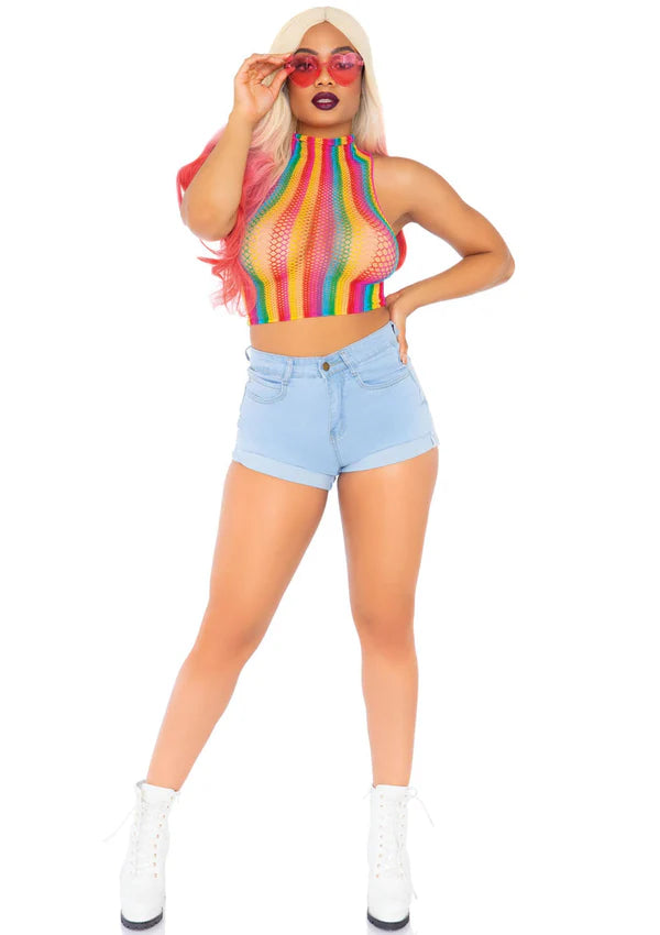 Rainbow Net Hi-Neck Crop Top