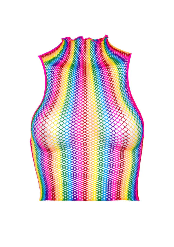 Rainbow Net Hi-Neck Crop Top