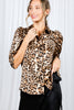 Leopard-Print Puff Sleeve Satin Blouse