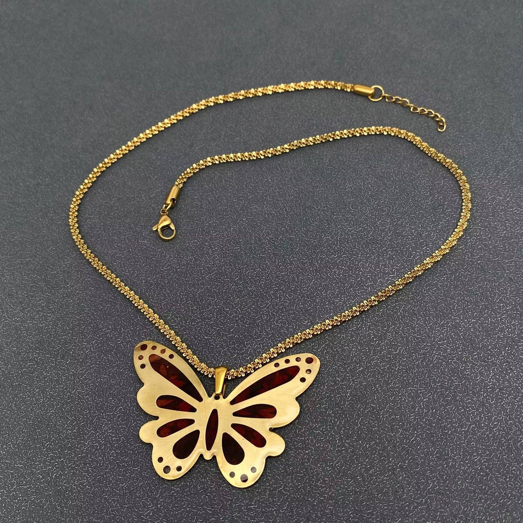 Dried Flower Brass Butterfly 18K Plated Necklace