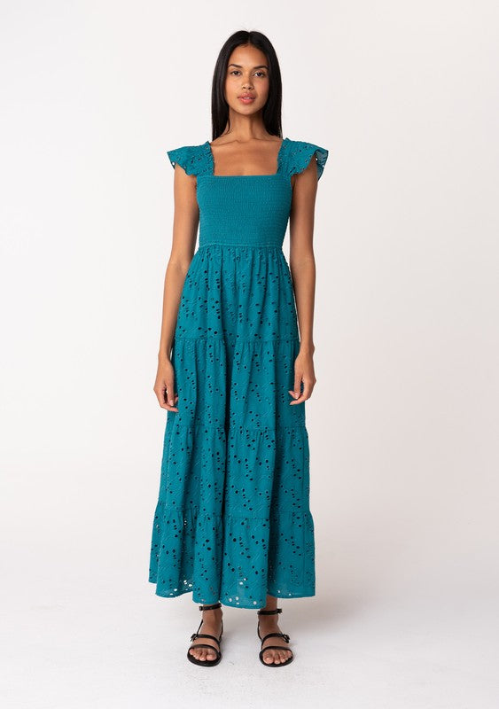 Teal Cotton Eyelet dress