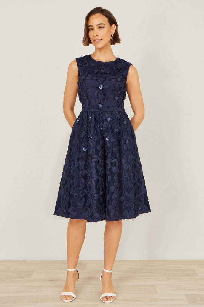 Navy Sequin Floral Applique Dress